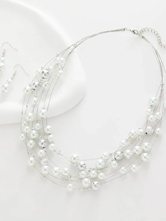 Layered Pearl Necklace Multi-strand Pearl Choker Necklaces for Women Beaded jewe - Picture 4 of 6